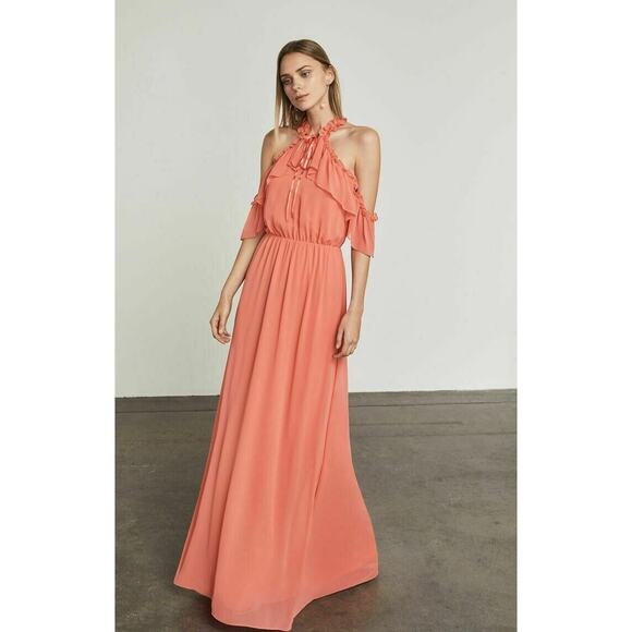 NWT BCBG MAX AZRIA $228 SPICED CORAL TRACIE COLD SHOULDER HALTER DRESS SZ XS - Picture 1 of 6